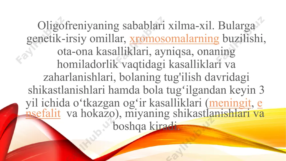 g g'ayritabiiy birikmasidan kelib chiqadigan demensiya shakli. qon tomir demensiyasi , miyadagi qon tomirlariga zarar etkazadigan yoki miyaga qon va kislorod oqimini to'xtatadigan holatlar tufayli kelib chiqadigan demensiya shakli. aralash demensiya, ikki yoki undan ortiq turdagi demensiyalarning kombinatsiyasi[2] bosh miyaning organik zararlanish kasalliklari, jarohatlarida, kalla chanoq suyaklari shikastlanishida, isteriyalarda nutqning buzilishi kuzatiladi. nutqning buzilishi afaziya deyiladi. tibbiyot xodimlarining taktikasi nutqi yomonlashgan bemorlarni parvarish qilish ko�p qiyinchiliklar tug�diradi, xodimlar ko�pincha bemorning so�zlariga tushuna olmaydilar, bemor esa, unga berilgan savolni anglamaydi. bunday bemorlarni parvarish qilishda tibbiyot xodimlaridan sabr-toqat, kuzatuvchanlik va sezgirlik talab etiladi. image2.png image1.png /docprops/thumbnail.jpeg
