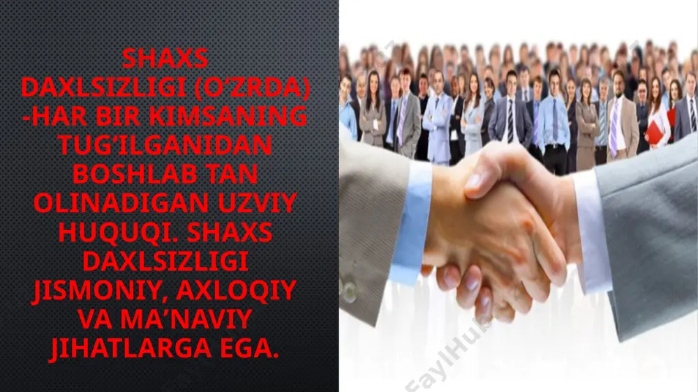 r boʻlgan asosiy huquqlari va erkinliklari doirasi belgilab berilgan. deklaratsiyada "insoniyat oilasining hamma aʼzolariga xos qadr-qimmatni, ularning teng va ajralmas huquqlarini tan olish — erkinlik, adolat va yalpi tinchlik negizi" ekanligi eʼlon etilgan. unga koʻra, umumhurmat va rioya qilishi shart boʻlgan inson huquqlari doirasi shaxsiy, siyosiy hamda ijtimoiy-iqtisodiy huquqlardan iboratdir. shaxsiy huquqlar orasida avvalo har bir kishining hayoti, erkinligi va shaxsiy daxlsizligi huquqi alohida taʼkidlangan. deklaratsiyaning boshqa qoidalari esa mazkur huquqlarni toʻldiradi. xususan, hech kim qullikda, zabun holatda tutilmasligi, qiynoqqa yoxud ayovsiz, gʻayriinsoniy, odam shaʼnini yerga uradigan muomala va jazoga duchor etilmasligi, oʻzboshimchalik bilan qamoqqa olinmasligi, ushlab turilmasligi lozim ekanligi qayd etilgan deklaratsiyada insonning quyidagi siyosiy huquqlari hamda erkinliklari ham taʼkidlangan: fikrlash, vijdon, din erkinligi; eʼtiqod erkinligi va uni erkin ifodalash huquqi; tinch yigʻilishlar oʻtkazish hamda uyushmalarga aʼzo boʻlish huquqi; oʻz mamlakatini boshqarishda qatnashish huquqi; yashirin ovoz berish yoʻli bilan umumiy va teng saylash huquqi; erkin ravishda koʻchib yurish huquqlariga …