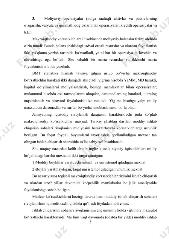 isodit taxlil qilishda qo‘llash foydadan holi emas. ishlab chiqarishni sohalari rivojlanishini eng umumiy holda - ijtimoiy maxsulot ko‘rsatkichi harakterlaidi. ma`lum vaqt davomida (odatda bir yilda) moddiy ishlab chiqarish sohalarida yaratilgan barcha maxsulotlar o‘zining qiimat ifodasida jami ijtimoiy maxsulotni tashkil qiladi. butun halq ho‘jaligi ishlab chiqarish vositalari va istemol buyumlari ishlab chiqaradigan tarmoqlardan iborat bo‘lganligi sababli jomi ijtimoiy maxsulot (jim)ning ashyoviy (natural-buyum) tarkibi ishlab chiqarish vositalari va iste`mol buyumlaridan iborat bo‘ladi. bunday bo‘linish asosida jim tarkibii elementlarining iste`mol qilinish harakteri etadi. jimning ishlab chiqarish vositalaridan iborat qismi (mashina, uskuna va shu kabilar) ishlab chiqarish ehtiyojlari uchun foydalaniladi va demak belvosita iste`molni qondiradi, iste`mol buyumlari (oziqovqat, kiyim-kechak va shu kabilar) esa ulardan farq qilib, bevosita ehtiyojlarni qondirish uchun ishlatiladi. jimning tarmoq tarkibi ham farqlanadi. jim tarmoq tarkibi undagi ayrim tarmoqlar (sanoat, qishloq ho‘jaligi va shu kabi) maxsulotlarining ulushi sifatida namoyon bo‘ladi. qiymat shaklida jim - iste`mol qilingan ishlab chiqarish vositalari qiymati (s) …