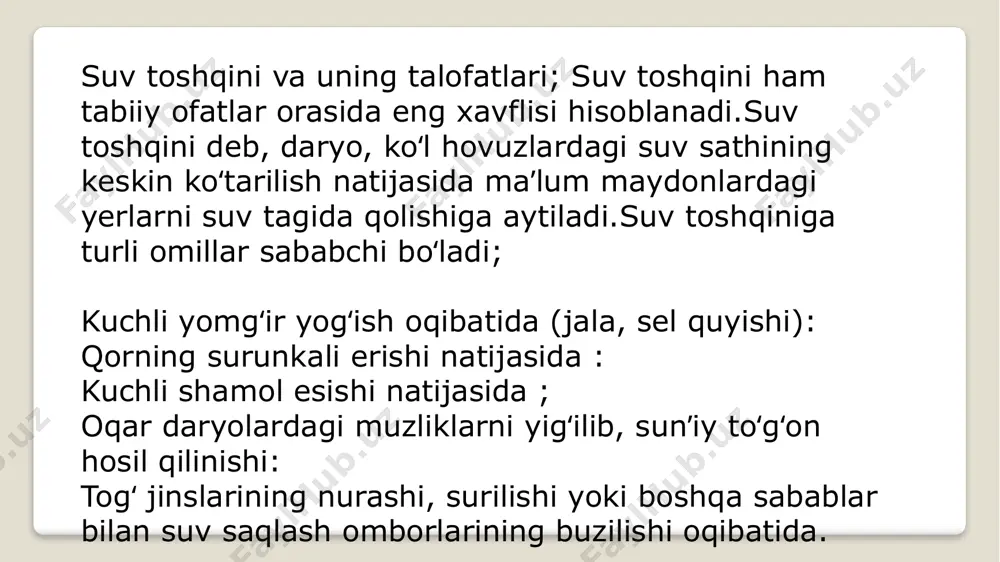 mg‘ir va shamol sabab bo‘lgan. bu haqda «o‘zbekiston 24» telekanalidagi yangiliklar dasturida ma'lum qilindi. shamol — atmosferada havoning yer sirtiga nisbatan gorizontal harakati. harakatning gorizontal tashkil etuvchisi sh. sifatida tasavvur qilinadi. baʼzan, gorizontal shahriga nisbatan ancha kucheiz vertikal sh. qam boʻladi. kuchli vertikal sh. ayrim hollardagina, mas, konveksiya kuchli taraqqiy etgan bulutlarda yoki togʻlarda — havo togʻ yon bagri boʻylab pastga harakat qilgandagina vujudga keladi. sh. bosim gorizontal yoʻnalishda notekis tarqalgan paytda atmosferalagi traning har xil boʻlishi oqibatida paydo boʻladi shamollarning harakati maxsus uskunada koʻrinishi. kuchli shamol oqibatida sim arqonlarning uzilishi kam uchraydigan shamolning uyurmaviy harakati kuchli, kuchli va juda kuchli shamol tezligi: 39-61 km/soat 6 dan 8 ballgacha 6 balli kuchli shamol odatda soyabonni ochishga imkon bermaydi. u bemalol ingichka daraxtlarni egib, qalin shoxlarini silkitadi. to'lqinlarning balandligi 3 metrga etadi. 7 ballga baholangan kuchli shamolga qarshi chiqish qiyin. derazadan tashqarida shamol juda kuchli bo'lsa, buni qilish yanada qiyin bo'ladi. …