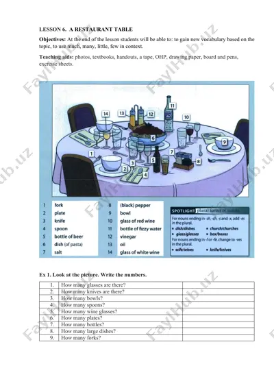 restaurant table lesson — DOCX