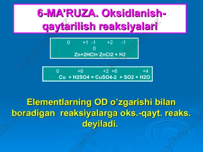 oksidlanish-qaytarilish reaksiyalari — PPT