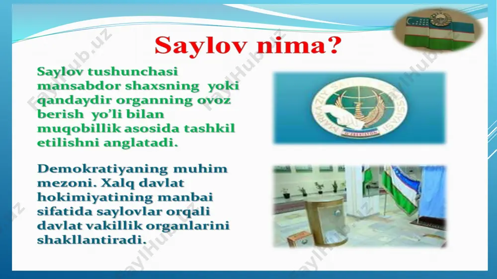 021-yilgi prezidentlik saylovi – oʻzbekistonda 2021-yil 24-oktabr kuni boʻlib oʻtgan prezident saylovi. 2021-yil fevral oyida qabul qilingan qonunda prezidentlik saylovi oktabr oyi uchinchi oʻn kunligining birinchi yakshanbasida oʻtkazilishi belgilandi[1]. 2021-yil 16-iyun kuni markaziy saylov komissiyasi prezidentlik sayloviga tayyorlanish va uni oʻtkazishga doir xarajatlar smetasini ishlab chiqdi. 2021-yil tasdiqlangan davlat budjetiga koʻra saylovning umumiy xarajatlari uchun cheklangan miqdor 300 mlrd soʻm etib belgilangan boʻlib, shundan 15 mlrd 486 mln soʻm umumpartiyaviy tadbirlar va nomzodlarning tashviqot ishlari uchun ajratilgandir. shunda har bir nomzodga 3 mlrd 97 mln soʻmdan toʻgʻri kelgan[2]. o‘zbekiston respublikasi prezidenti lavozimiga 35 yoshdan kichik bo‘lmagan, davlat tilini yaxshi biladigan, bevosita saylovgacha kamida 10 yil o‘zbekiston hududida muqim yashayotgan o‘zbekiston respublikasi fuqarosi saylanishi mumkin. ayni bir shaxs surunkasiga 2 muddatdan ortiq o‘zbekiston respublikasining prezidenti bo‘lishi mumkin emas. o‘zbekiston respublikasining prezidenti o‘zbekiston respublikasining fuqarolari tomonidan umumiy, teng va to‘g‘ridan-to‘g‘ri saylov huquqi asosida yashirin ovoz berish yo‘li bilan 5 yil muddatga saylanadi. …