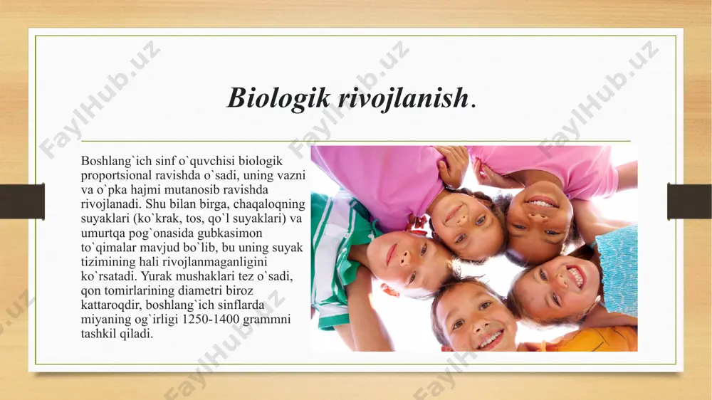 r. rus psixologi n. d. levitov bu xatoga misol keltiradi; sinf rahbari o`z shogirdlaridan birini har bir ishni oxiriga yetkaza oladigan, qiyinchiliklarni yengib o`ta oladigan qat`iyatli qiz deb hisoblardi. biroq, tajribali psixologning kuzatishlaridan ma`lum bo`ladiki, maktab o`quvchilarining qat`iyatliligi vaqtinchalik, ya`ni faqat ma`lum sharoitlarda paydo bo`ladigan o`tkinchi ruhiy holat. do`stining ibratli xulq-atvori, do`sti faoliyatidagi muvaffaqiyatlarni ko`rganda talabaning matonatliligi yaqqol namoyon bo`ldi. iroda. umumiy irodaning etishmasligi ham yoshga xosdir. maktab yoshidagi yosh o`quvchi (ayniqsa, 7-8 yoshli bolalar) hali ham uzoq muddatli maqsad sari intilish, qiyinchilik va to`siqlarni qat`iyat bilan engib o`tishni bilmaydi. o`rta maktab o`quvchisi muvaffaqiyatsizlikka duch kelganida o`z kuchi va qobiliyatiga ishonchini yo`qotishi mumkin. boshlang`ich sinf o`quvchilarining xarakter xususiyatlariga mehr-oqibat, bilimga qiziqish, halollik, ishonchlilik kabi ijobiy fazilatlar kiradi. taqlid yosh talabalarning muhim xususiyatlaridan biridir. hissiyot. boshlang`ich maktab o`quvchilari juda hissiyotli. bu his-tuyg`ular: birinchidan, yosh bolalarning idroki, kuzatishlari, tasavvurlari va aqliy faoliyati odatda hissiy ranglarga boy. ikkinchidan, kichik maktab yoshidagi bolalar (ayniqsa, …