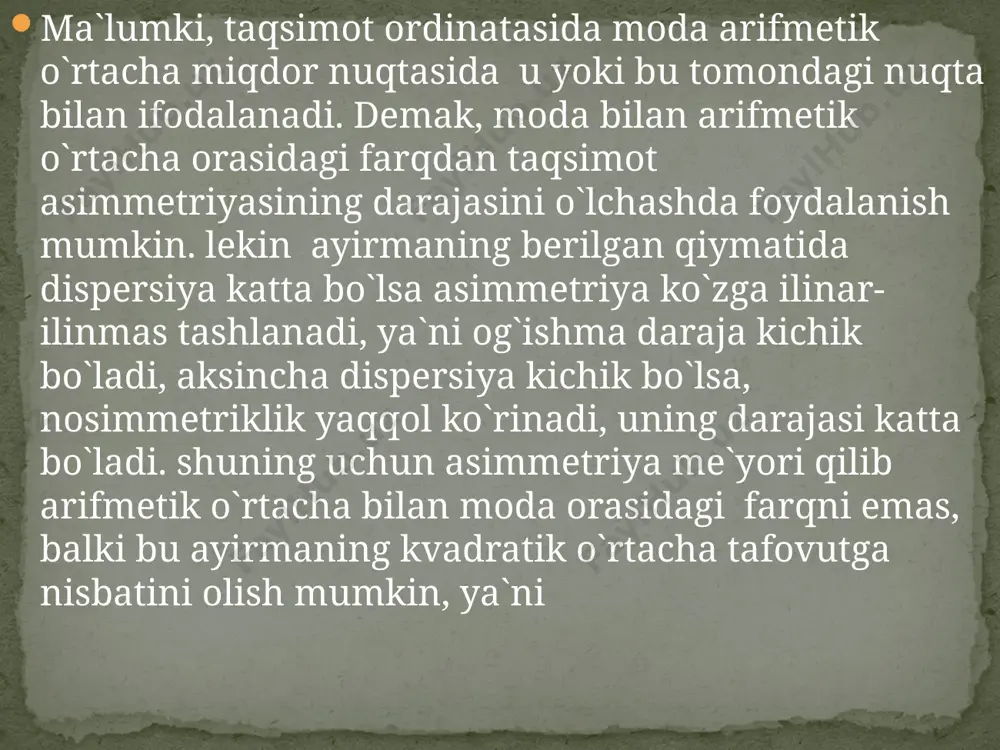 gressiya - dinamik qatorning oldingi qiymatlarining keyingi qiymatlariga ta’sirining regressiyasi. avtoregressiya xatosi qoldiq dispersiyani oddiy dispersiyaga nisbati orqali topiladi. . (16) ikkita omil orasidagi chiziqli bog‘lanishda bo‘lsa, kollinearlik mavjud bo‘ladi, bir necha omillar bog‘lanishida multikollinearlik deb ataladi. etiboringiz uchun rahmat. audio1.wav image3.wmf oleobject1.bin