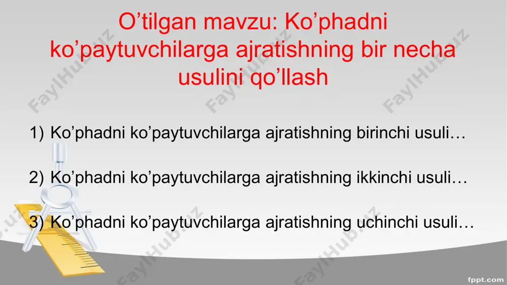 ko’phadni ko’paytuvchilarga ajratishning misollari - Page 5