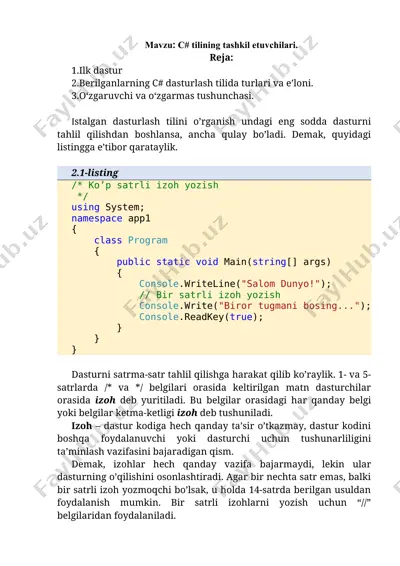 c# tilining tashkil etuvchilari — DOC