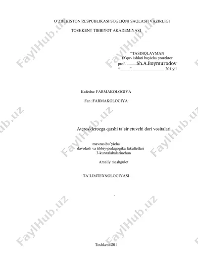 aterosklerozga qarshi ta`sir etuvchi dori vositalari — DOCX