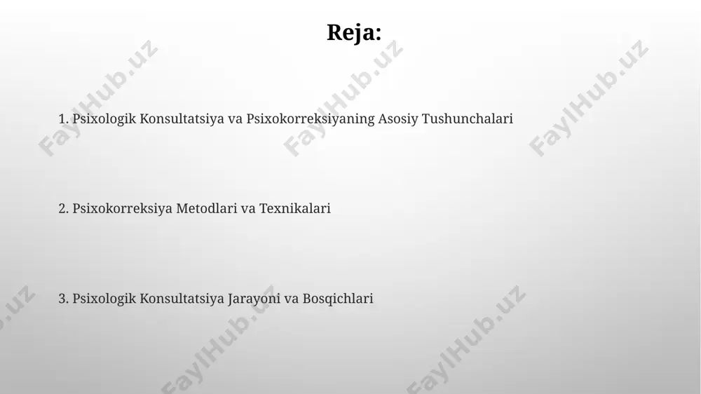 o'smirlarda uchraydigan muammolarni aniqlashda, diagnostika vositalari sifatida, masalan, 10 ta standartlashtirilgan testlardan foydalanish orqali, xulq-atvor buzilishlarini aniqlash ehtimoli 85% ga oshadi. muammo tahlili bosqichida, samarqand shahridagi 20 nafar bemor bilan o'tkazilgan tadqiqot natijalariga ko'ra, 70% hollarda psixologik muammolar oiloviy munosabatlar bilan bog'liq ekanligi aniqlangan. konsultatsiya jarayonining bosqichlari diagnostika bosqichi (4-6-sessiya) psixologik testlar, intervyular va kuzatishlarni o'z ichiga oladi, natijalar samarqanddagi klinikada tahlil qilinadi. konsultatsiya jarayonining dastlabki bosqichi, mijoz bilan aloqa o'rnatish va muammoning aniqlanishi (1-3-sessiya), toshkentdagi amaliyotga ko'ra, ko'pincha 3 ta uchrashuvni o'z ichiga oladi. psixologik testlar va diagnostika proyektiv testlar, masalan, rorschach syo'i testlari, shaxsning yashirin motivatsiyasi va his-tuyg'ularini aniqlash uchun tafakkur jarayoniga asoslangan va dunyoning ko'pgina mamlakatlarida qo'llaniladi. mmpi (minnesota multiphasic personality inventory) kabi psixologik testlar shaxsning 10 ta asosiy shkalasi bo'yicha xususiyatlarini aniqlaydi va bu amerika qo'shma shtatlarida keng qo'llaniladigan usul hisoblanadi. psixokorreksiya usullarining turlari psixokorreksiya usullarining 3 ta asosiy turi mavjud: individual psixoterapiya (masalan, 10 ta …