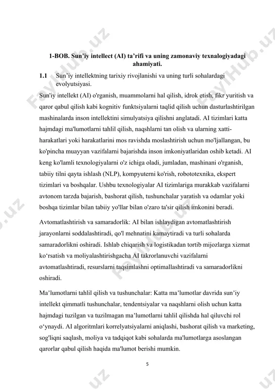 urli sohalarda murakkab muammolarni hal qilish va natijalarni optimallashtirishda ustundir. kasalliklarni tashxislash, ta'minot zanjirlarini optimallashtirish yoki firibgarlik faoliyatini aniqlashdan qat'i nazar, sun'iy intellektga asoslangan yechimlar haqiqiy muammolarni hal qilish uchun innovatsion yondashuvlarni taklif qiladi. tabiiy tillarni qayta ishlash va muloqot: ai bilan quvvatlanadigan tabiiy tilni qayta ishlash (nlp) nutqni aniqlash, til tarjimasi, chatbotlar va virtual yordamchilar orqali inson va mashina o‘zaro ta’sirini osonlashtiradi. ushbu interfeyslar uzluksiz aloqa va ma'lumotlarga kirish imkonini beradi, bu bizning texnologiya va xizmatlar bilan o'zaro munosabatimizni o'zgartiradi. innovatsiya va ijodkorlik: ai ilgari tasavvur qilib bo‘lmaydigan yangi ilovalar va yechimlarni ishga tushirish orqali innovatsiyalarni kuchaytiradi. avtonom avtomashinalar va aqlli uylardan tortib virtual haqiqat va ai tomonidan yaratilgan ijodiy kontentgacha, ai ijodkorlik, tajriba va sanoat bo'ylab buzuvchi innovatsiyalarni rivojlantiradi. axloqiy va ijtimoiy taʼsir: ai texnologiyalari kundalik hayotimizga tobora koʻproq integratsiyalashgani sari, axloqiy masalalarni hal qilishga, noxolislikni yumshatishga, maxfiylikni himoya qilishga va aini masʼuliyatli rivojlantirishga eʼtibor kuchaymoqda. ai tizimlarida …
