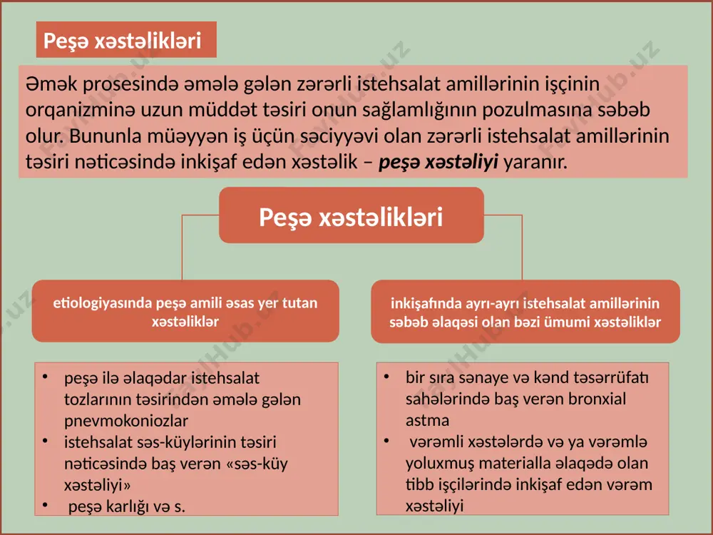 esi tam qurtarmamış, əzələ-bağ aparatı möhkəmlənməmiş) ağır yük daşıyan və yükün ağırlığı əsasən çiyin nahiyəsinə düşən işçilərdə baş verir. ayaqaltı pəncə tağı qalınlaşır, bağ və əzələlər boşaldıqca tağ tamam itir və yastıayaqlılıq əmələ gəlir. ayaqaltı pəncə nahiyəsinin normal qan dövranı və innervasiyası pozulur, hərəkətlər çətinləşir, ayaq üstə çox dayanmaq və uzaq məsafə qət etmək ağrılarla müşayiət olunur. çox zaman bu ağrılar miozit, işialgiya, podaqra ağrılarına bənzəyir, axşamlar və habelə rütubətin təsirindən artır. uzun müddət ayaq üstə olmaq, ağırlıq qaldırmaq və yük daşımaqla əlaqədar sahələrdə müxtəlif yırtıqlar , varikoz genəlmələrlə müşayiət olunan peşə xəstəliklərinə rast gəlinir. aşağı ətraf venalarında yaranan qan durğunluğu və onun geriyə axmasının pozulması damarların genəlməsinə səbəb olur. xəstəliyin klinik əlamətləri: ayaqlarda ağırlıq hissiyyatı tez yorulma baldır əzələlərinin qıc olmaları ayaqlarda və baldır nahiyəsində yaranan ödem venaların genəlməsi çox hallarda tromboz, tromboflebit və trofik pozğunluqlarla müşayiət olunur. bu zaman aşağı ətrafların dərisində tünd qırmızı və ya qəhvəyi rəngli …