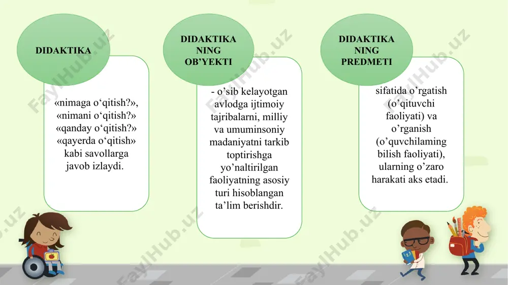 vojlanishga imkon beradigan zaruriy, xilma-xil, muhim bilim, ko‘nikma va malakalar, bundan tashqari ideal va qadriyatlarni uzatish va saqlashda namoyon bo‘ladi. shuning uchun o‘quv dasturlari mazmuni tayanch, asosiy, bilim, ko'nikma va malakalarni egallash vaqtida sinovdan o'tuvchi, shaxsning funksional savodxonligi va ijtimoiyligini ta’minlashga asoslanadi. (ratsionalistik) paradigma ratsionalistik paradigma an’anaviy paradigmaga qarama-qarshi o'laroq, o'zining diqqat markazida mazmunni emas, o'quvchilarning turli turdagi bilimlarni o'zlashtirishining samarali usullarini qo'yadi. ta’lim muassasasining maqsadi — ta’lim oluvchilarda ijtimoiy me’yorlar, milliy madaniyat talablari va natijalariga muvofiq, moslashuvli «xulq-atvor majmui»ni shakllantiradi. shuning uchun «xulq-atvor» atamasi «barcha turdagi reaksiyalar, insoniy xususiyatlar - uning fikrlashi, his-tuyg'usi va harakati»ni bildiradi. insonparvarlik (fenomenologik) paradigmasi diqqat markazida o'z-o'zini rivojlantirish ehtiyojiga ega bo'lgan, hayot subyekti, shaxs erkinligi va ma’naviyati sifatidagi ta’lim oluvchi turadi. u bolaning ichki dunyosini rivojlantirish, shaxslararo muloqot, ijod, dialog, shaxs o'sishi uchun yordamga yo'naltirilgan. insonparvarlik paradigmasi vakillari yagona qarash bilan ajralib turmaydi. uning doirasida ta’limning xilma-xil modeli amalga oshadi. ularni bola va inson …