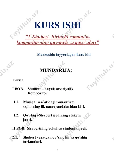 f.shubert. birinchi romantik-kompozitorning quvonch va qayg’ulari — DOCX