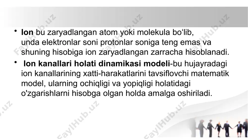 arda mavjud bo'lgan bir necha turdagi ion kanallari mavjud. eng keng tarqalgan turlarga quyidagilar kiradi: voltaj bilan qoplangan ion kanallari ushbu kanallar hujayraning membrana potentsialidagi o'zgarishlar bilan faollashadi. ligand eshikli ion kanallari ushbu kanallar neyrotransmitter yoki gormon kabi ma'lum bir ligandni bog'lash orqali faollashadi. mexanik eshikli ion kanallari ushbu kanallar hujayra membranasidagi bosim yoki cho'zish kabi jismoniy o'zgarishlar bilan faollashadi. yengil eshikli ion kanallari ushbu kanallar yorug'lik bilan faollashadi va odatda hayvonlarning ko'zlarida uchraydi. harorat bilan qoplangan ion kanallari ushbu kanallar harorat o'zgarishi bilan faollashadi va termoregulyatsiyada ishtirok etadi. ion kanallarining har xil turlarini tushunish ularning biologik tizimlarning ishlashiga qanday hissa qo'shishini tushunish uchun muhimdir va ion kanallari disfunktsiyasini o'z ichiga olgan kasalliklarni davolashning yangi usullarini ishlab chiqishda yordam beradi. neyron fanlarida ion kanallari holati dinamikasi modeli qanday qo'llaniladi? ion kanallari holati dinamikasi modeli nevrologiyada neyronlarning xatti-harakatlarini va ularning turli ogohlantirishlarga ta'sirini simulyatsiya qilish uchun keng qo'llaniladi. ion kanallarining ochilishi …