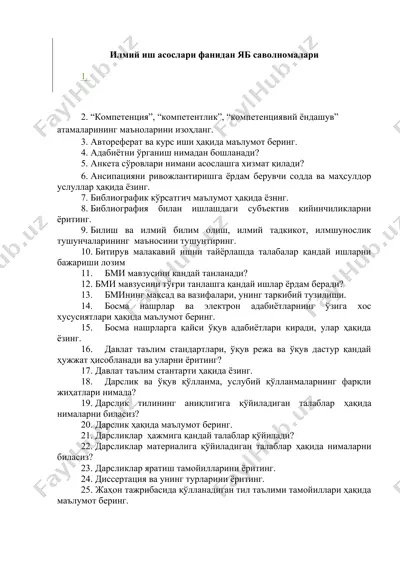 i̇lmij ish asoslari fanidan yb savolnomalari — DOCX