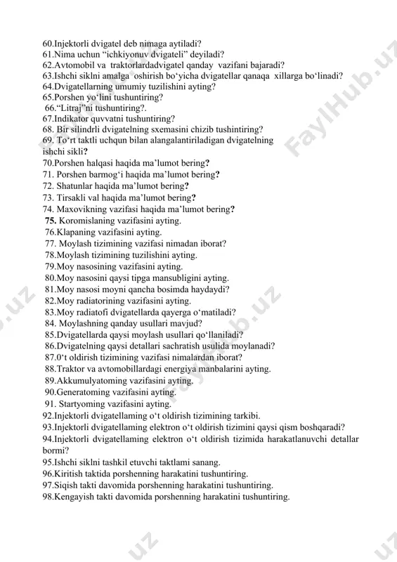 "traktorlar va transport vositalari" fanidan yakuniy nazorat savollari - Page 5