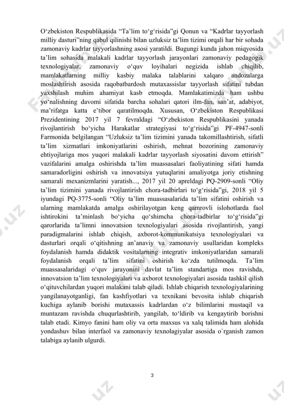 sbatlarni aniqlash usullari. komponentlar sifatida atomlar, molekulalar, izotoplar, funksional guruhlar, fazalar va shahrik. boʻlishi mumkin. analiz qilish uchun olingan moddaning miqdoriga koʻra, makrousullar (namuna massasi 0,1 g dan ortiq), yarim mikro-usullar (0,01—0,1 g), mikro usullar (0,001—0,01 g), submikrousullar (0,1– 1 mg) va ultramikro usullar (0,1 mg dan kam) farq qilinadi. analiz qilinayotgan modda komponentlarini namuna tarkibidagi miqdoriga koʻra, shartli ravishda asosiy (massasiga nisbatan 1 — 100%), asosiy boʻlmagan (0,01 — 1%) va iz yoki qoʻshimchalarga (0,01% dan kam) boʻlinadi. miqdor analizi usulining vazifasi tekshirilayotgan modda yoki aralashmadagi ayrim tarkibiy qismlarning miqdorini aniqlashdan iborat bo`lib, miqdoriy aniqlash natijalari odatda foizlarda ifodalanadi. miqdor analizi biologiya, fiziologiya, tibbiyot, biokimyo, oziq–ovqat mahsulotlari kimyosi va boshqalarda keng qo`llaniladi. miqdor analizining hamma usullarini uch asosiy guruhga ajratish mumkin: 1. gravimetrik (tortma) analiz usuli; 2. titrometrik (hajmiy) analiz usuli; 3. fizik–kimyoviy (instrumental) tekshirish usullari. miqdor analizi usulining hamma usullari kimyoviy va fizik–kimyoviy usullarga bo`linadi. kimyoviy usullarga gravimetrik, …
