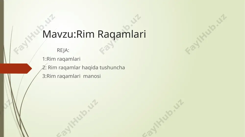 qiymat 1 5 10 50 100 500 1000 har qanday natural sonni rim raqamlari yordamida yozish mumkin, bunda quyidagi qoidaga rioya qilinadi: katta raqam kichigidan oldin yozilsa, raqamlar qoʻshiladi. masalan, li = 50 + 1 = 51; ci = 100 + 1 = 101; xi = 10 + 1 = 11. kichik raqam kattasidan oldin yozilsa, katta raqamdan kichigi ayriladi. masalan il = 50 — 1 = 49; ic = 100 — 1 = 99; ix = 10 — 1 = 9. rim raqami decimal nominatsiya v 5000 besh ming x 10.000 o'n ming l 50.000 ellik ming c 100.000 yuz ming d 500.000 besh yuz ming m 1.000.000 bir million qadimgi davrlarda rim raqamlari ba'zan kichik harflar bilan yozilgan bo'lsa-da, hozirgi zamonda ular katta harflar bilan yozilgan. bilish kerak bo'lgan narsalardan biri bu 0 ni ifodalaydigan harf yo'q, chunki bu aslida qiymat emas, chunki u hech narsani anglatmaydi. bundan …