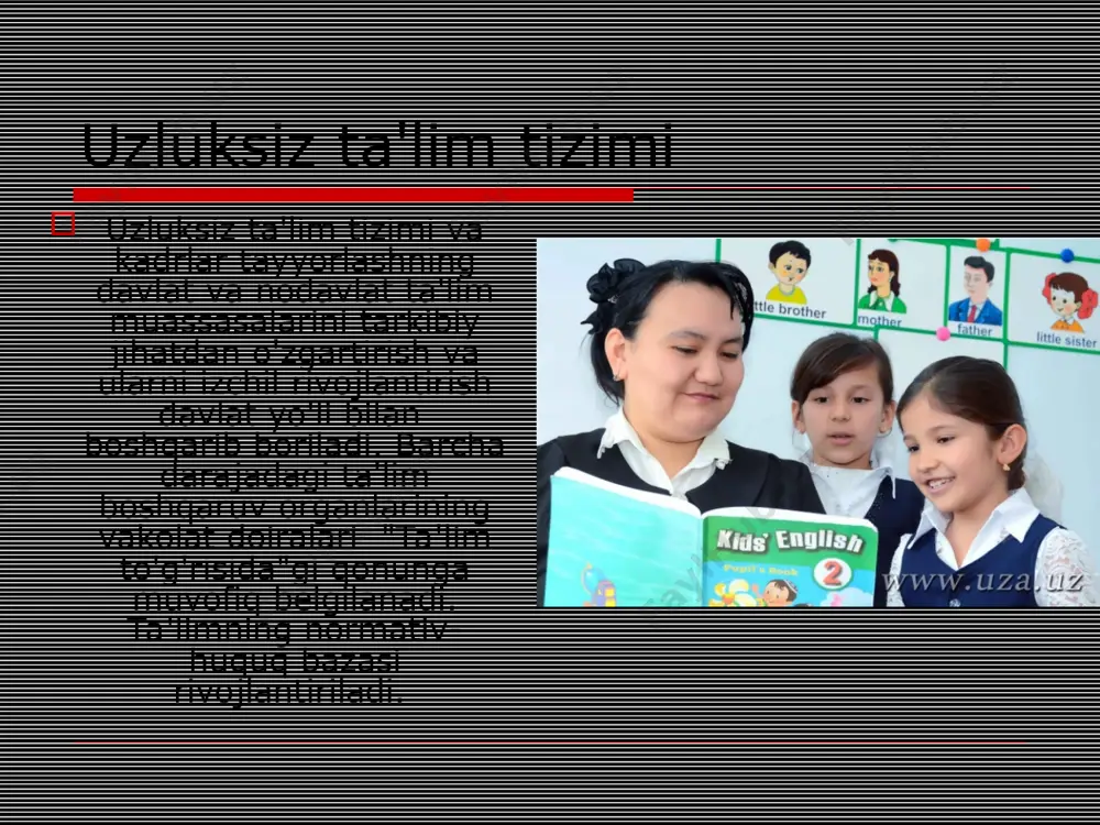 o‘tgan yillar mobaynida ta’lim tizimini tubdan yangilash va isloh etish bo‘yicha miqyosi va ko‘lamiga ko‘ra ulkan ishlar amalga oshirildi. qariyb 9,5 ming yoki mamlakatimizda faoliyat ko‘rsatayotgan maktablarning deyarli barchasi yangitdan qurildi, kapital rekonstruksiya qilindi va zamonaviy o‘quv-laboratoriya asbob-uskunalari bilan ta’minlandi. o‘quv jarayonini sifat va metodik jihatdan butunlay yangilash bo‘yicha ulkan chora-tadbirlar amalga oshirildi. o‘zbekistonda maktab ta’limi 7 ta tilda: o‘zbek, qoraqalpoq, rus, qozoq, qirg‘iz, turkman va tojik tillarida olib borilmoqda.