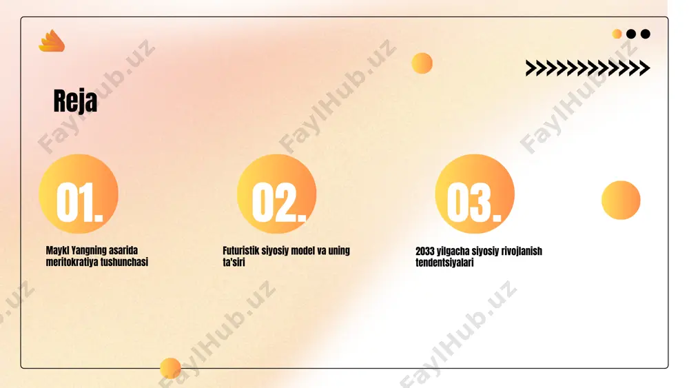 tirokini oshiradi. innovatsion imkoniyatlar moliya cheklovlari yangi bozorlar raqqobatning kuchayishi o'zbekiston innovatsion texnologiyalarni rivojlantirishda juda faol. bu mamlakatda ko'plab startaplar va texnologik kompaniyalar paydo bo'lmoqda, bu esa iqtisodiy o'sishni rag'batlantiradi. moliya cheklovlari innovatsion loyihalar uchun zarur mablag'larni jalb qilishni qiyinlashtiradi, bu esa rivojlanish jarayonini sekinlashtirishi mumkin. yangi bozorlar ochilishi, xususan, xalqaro savdo va investitsiyalar orqali o'zbekistonning iqtisodiy rivojlanishiga yangi imkoniyatlar yaratishi mumkin. raqqobatning kuchayishi innovatsion sohalarda mujassam bo'lgan kompaniyalar uchun qiyinchiliklar tug'dirishi mumkin, chunki global bozorning talablariga javob berish zarur. s w o t futuristik siyosiy model tushunchasi futuristik siyosiy model, zamonaviy siyosiy tizimlar va ularning rivojlanishiga asoslanib, kelajakdagi siyosiy ko'rinishlarni tasavvur qiladi. bu modellarning asosiy tushunchalari, har qanday ijtimoiy qatlamda adolat, tenglik va ishtirok etishni ta'minlashga qaratilgan. masalan, meritokratik tizimlar, malakali shaxslarning rahbarlikka kelishini ta'minlaydi va jamiyatda adolatni oshiradi. bunday modelning siyosiy tizimlarga ta'siri, davlat boshqaruvining samaradorligini oshirish va fuqarolar ishtirokini kuchaytirishdan iborat. futuristik siyosiy modellar, shuningdek, ijtimoiy adolat …