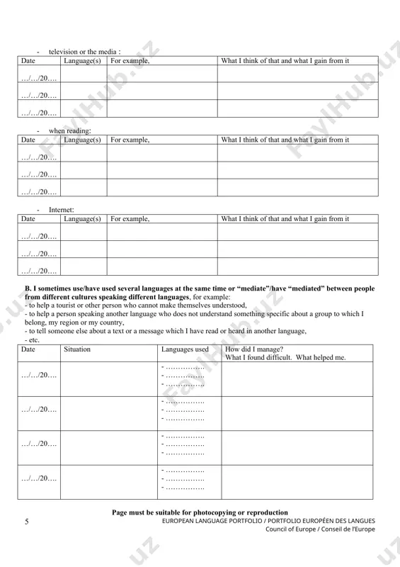 european language portfolio template - Page 5