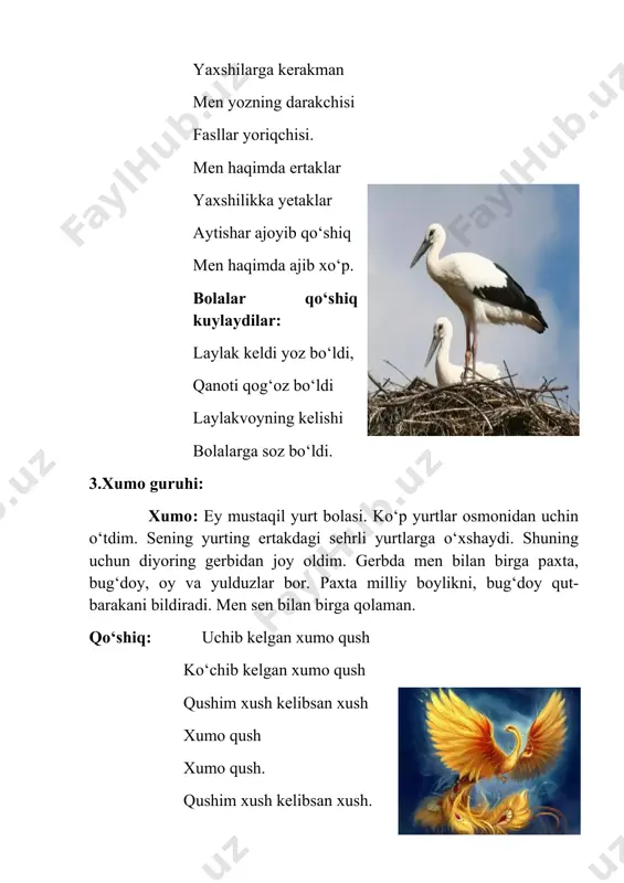 о‘lib, ulаrning ilk аjdоdlаri 15 mln yil аvvаl hаn yаshаgаnlаr. tаshqi kо‘rinishidаn bu qushlаr pingvinlаrgа о‘xshаsаdа, ulаr bilаn hech qаndаy qаrindоshligi yо‘q. toporiklаr yаxshiginа suzа hаm оlаdilаr vа bundа qаnоtlаridаn fоydаlаnаdilаr vа hаttоki kichik bаliqlаrni tutib yeyish mаqsаdidа 100 metrlik chuqurlikkаchа hаm tushishlаri mumkin. vii. uchish paytida qush yuragi daqiqasiga 1000 marta uradi, ya‘ni soniyasiga 16 marta. hordiq paytida bu ko‘rsatkich daqiqasiga 400 martaga teng. aniqroq qilib aytsak kaptar yuragi tinch turganda 165 marta, uchganda 550 marta qisqaradi. viii. yangi zelandiyada olimlarga tanish yagona qanotsiz qush — kivi yashaydi, bundan tashqari uning dumi ham yo‘q, patlari esa junga o‘xshaydi. ix. nega qushlar uchburchak shaklini hosil qilib uchadilar? bu juda oddiy, uzoq uchishlarni yengillashtirish kerak. har bir qush to‘g‘ri qo‘shnisi ortidan uchadi va uning qanotlari hosil qilgan havo oqimi ichida bo‘ladi. bu energiya saqlashga yordam beradi. yetakchiga hammasidan ko‘ra qiyinroq, shuning uchun eng kuchli va chidamlisi yetakchi bo‘ladi. x. eng ochofat …