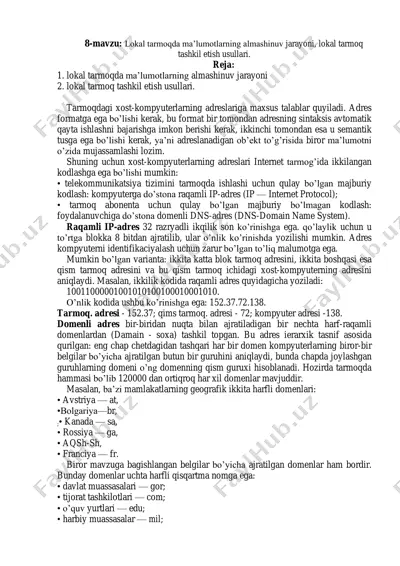 lokal tarmoq tashkil etish usullari — PDF