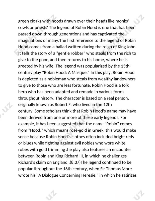 robin hood was originally associated with several locations in england. one was barnsdale, in the northern district called yorkshire. the other was sherwood forest in nottinghamshire, where his principal opponent was the vicious and oppressive sheriff of nottingham. robin's companions included little john, alan-a-dale, much, and will scarlett.(17;56) 1.2. robin hood, legendary outlaw hero of a series of english ballads, some of which date from at least as early as the 14th century. robin hood was a rebel, and many of the most striking episodes in the tales about him show him and his companions robbing and killing representatives of authority and giving the gains to the poor. their most frequent enemy was the sheriff of nottingham, a local agent of the central government (though internal evidence from the early ballads makes it clear that the action took place chiefly in south yorkshire, not in nottinghamshire). other enemies included wealthy …