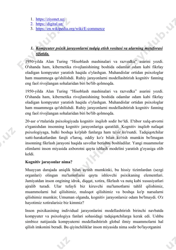 r ortidan psixologlar ham muammoga qo'shilishdi. ruhiy jarayonlarni modellashtirish kognitiv fanning eng faol rivojlangan sohalaridan biri bo'lib qolmoqda. 20-asr oʻrtalarida psixologiyada kognitiv inqilob sodir boʻldi. e'tibor xulq-atvorni o'rganishdan insonning kognitiv jarayonlariga qaratildi. kognitiv inqilob nafaqat psixologiyaga, balki boshqa ko'plab fanlarga ham ta'sir ko'rsatdi. tadqiqotchilar xatti-harakatlardan farqli o'laroq, oddiy ko'z bilan ko'rish mumkin bo'lmagan insonning fikrlash jarayoni haqida savollar berishni boshladilar. yangi muammolar olimlarni inson miyasida axborotni qayta ishlash modelini yaratish g'oyasiga olib keldi. kognitiv jarayonlar nima? muayyan darajada aniqlik bilan aytish mumkinki, bu hissiy tizimlardan (sezgi organlari) olingan ma'lumotlarni qayta ishlovchi psixikaning elementlari. jamiyatdan inson ongining idrok, diqqat, xotira, fikrlash va nutq kabi xususiyatlari ajralib turadi. ular tufayli biz kiruvchi ma'lumotlarni tahlil qilishimiz, muammolarni hal qilishimiz, muloqot qilishimiz va boshqa ko'p narsalarni qilishimiz mumkin; umuman olganda, kognitiv jarayonlarsiz odam bo'lmaydi. o'z hayotimiz xotiralarisiz biz kimmiz? inson psixikasining individual jarayonlarini modellashtirish birinchi navbatda kompyuter va psixologiya fanlari sohasidagi tadqiqotchilarga kerak edi. …