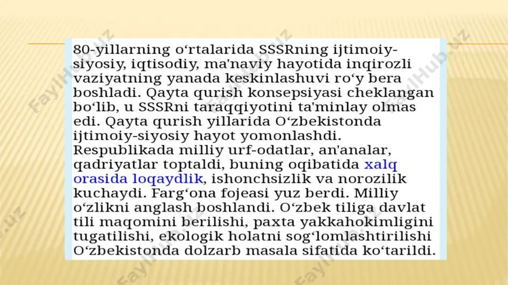 o‘zbekistonning eng yangi tarixi fanidan tayyorlagan taqdimoti - Page 5