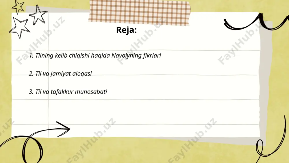 rlarni ifodalashda xizmat qiladi. misol uchun, uyg'ur tilida 20 mingdan ortiq lug‘at birligi mavjud va bu til massiv mantiqiy tasniflarni ifodalay oladi. ingliz tilida esa 600 mingdan ziyod lug‘at birligi mavjudligi aniqlangan. til madaniyat va milliy mentalitetni ham ifodalaydi. masalan, yapon tilidagi "amae" tushunchasi faqat o‘z madaniy kontekstida to‘laqonli anglashiladi. tadqiqotlar ko‘rsatadiki, ko‘p tilli shaxslar ko‘pincha rivojlangan kognitiv moslashuvchanlikka ega bo‘lishlari mumkin. ... t.me/slaydai_bot 4. tilning ijtimoiy mohiyati tilning ijtimoiy mohiyati tilning insonlar o'rtasidagi muloqot va tushunishni ta'minlovchi vosita ekanligini anglatadi. til jamiyatni birlashtirishda muhim omil bo'lib, madaniyat, tarix va an'analarni avloddan avlodga o'tkazadi. dunyoda 7,000 ga yaqin til mavjud bo'lib, ulardan asosan 23 tasi jahon aholisining yarmidan ko'prog'i tomonidan ishlatiladi. o'zbek tilida 35 milliondan ortiq kishi gaplashadi. har bir til jamiyatning o'ziga xosligini ifodalaydi va ijtimoiy-iqtisodiy rivojlanishda muhim rol o'ynaydi. tilning to'g'ri o'rganilishi va qo'llanilishi ijtimoiy barqarorlik va o'zaro tushunishni mustahkamlaydi. ... t.me/slaydai_bot til va madaniyat o'rtasida kuchli bog‘liqlik …