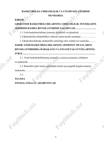 basketbolda chidamlilik va uni rivojlantirish — DOCX