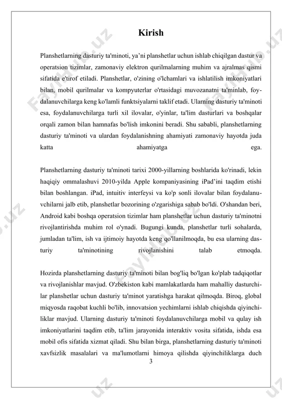 hun xavfsizlik va ma'lumotlarni himoya qilishning muhim jihatlari, muammolari va yechimlari ko‘rib chiqiladi. planshetlarda ma'lumotlarni himoya qilishning birinchi qadamlaridan biri — operatsion tizimning xavfsizligini ta'minlashdir. ios va android kabi asosiy operatsion tizimlar, foydalanuvchilarning shaxsiy ma'lumotlarini himoya qilish uchun turli xil xavfsizlik choralari taklif etadi. masalan, ios tizimida face id va touch id kabi biometrik autentifikatsiya usullari mavjud bo'lib, bu foydalanuvchilar ma'lumotlariga kirishni cheklashga yordam beradi. android tizimida esa, foydalanuvchilar uchun pin kod, parol yoki biometrik autentifikatsiya yordamida qurilmalarini himoya qilish imkoniyatlari mavjud. biroq, planshetlarning xavfsizligini ta'minlashda faqat operatsion tizimning o‘zi yetarli emas. foydalanuvchilar uchun xavfsizlikni ta'minlashda dasturlar va ilovalar ham muhim rol o'ynaydi. ko‘plab dasturlar o‘z ichida xavfsizlikni oshirish uchun shifrlash va autentifikatsiya texnologiyalarini taklif etadi. masalan, bank ilovalari shaxsiy ma'lumotlarni himoya qilish uchun yuqori darajada shifrlashni amalga oshiradi va foydalanuvchilardan qo‘shimcha autentifikatsiya so‘raydi. shu bilan birga, foydalanuvchilar uchun har doim dasturlarni yangilab turish va yangi xavfsizlik patchlarini qo‘llash zarur, …