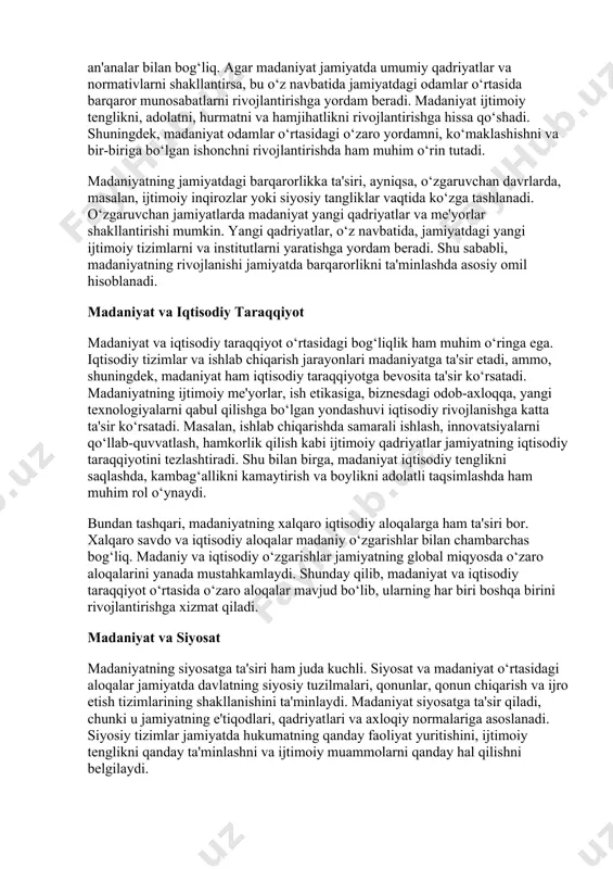 latlarni qanday taqsimlashni, jamiyatdagi fuqarolarni qanday o‘zgartirish va qanday demokratik jarayonlarni rivojlantirishni belgilaydi. 2.dinning axloqiy tamoyillarga ta'siri din va axloq — har bir jamiyatning asosiy ijtimoiy tuzilmalari bo‘lib, ular o‘zaro chambarchas bog‘liqdir. din, o‘zining asosiy tamoyillari, qoidalari va e'tiqodlari orqali, jamiyatda axloqiy me'yorlarni shakllantiradi. axloq esa, diniy e'tiqodlar va amallarni kundalik hayotda qanday amalga oshirishni belgilaydi. din va axloq o‘rtasidagi munosabatlar, ayniqsa, odamlarning to‘g‘ri xulq-atvorini shakllantirishda muhim rol o‘ynaydi. dinning axloqiy tamoyillariga ta'siri shunchalik kuchli bo‘ladiki, u faqat shaxsiy hayotda emas, balki butun jamiyatning ijtimoiy, siyosiy va iqtisodiy hayotida ham chuqur iz qoldiradi. ushbu maqolada dinning axloqiy tamoyillarga ta'siri va uning jamiyatdagi axloqiy qadriyatlar va me'yorlarga qanday ta'sir ko‘rsatishi keng tahlil qilinadi. din va axloq: tushunchalar va ularning o‘zaro aloqasi din va axloq tushunchalari ko‘p hollarda o‘rtasida aniqlangan chegaralari bo‘lgan ikki mustaqil, ammo bir-birini to‘ldiruvchi sohaga tegishli bo‘lsa-da, ular bir-biri bilan uzviy bog‘liqdir. din — bu insonning ruhiy, ma'naviy va …