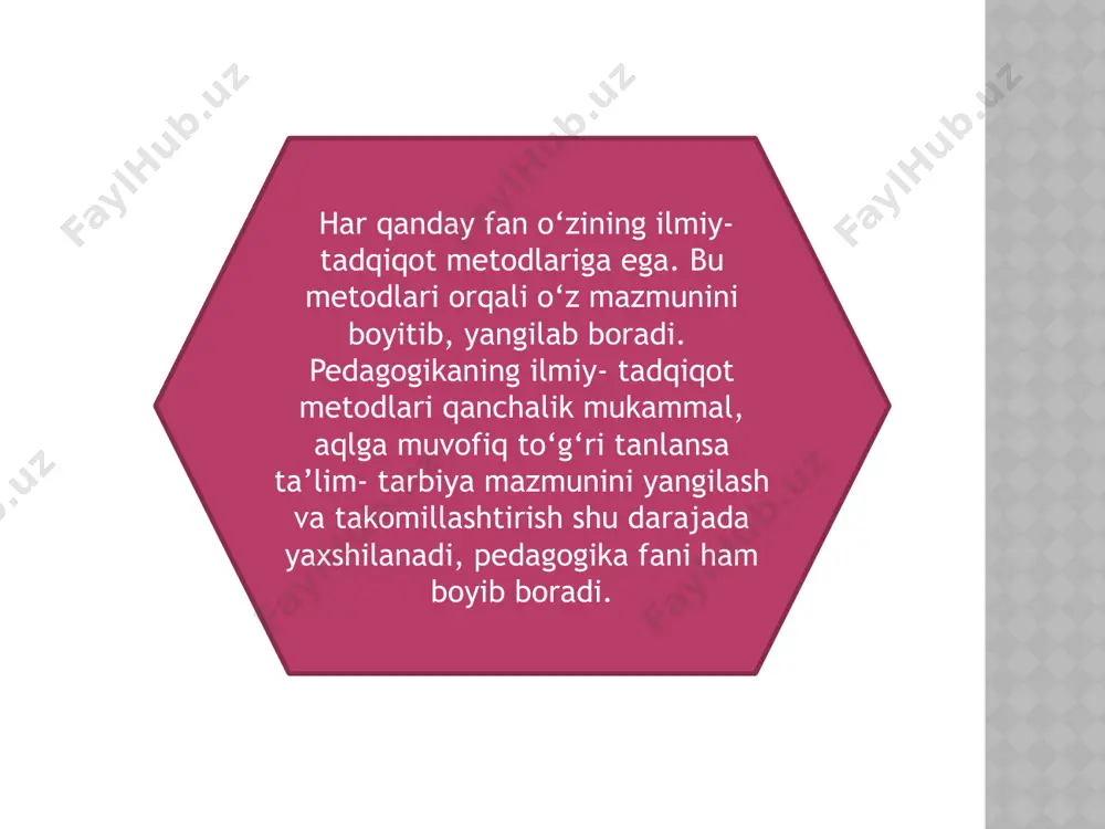 alari, hayotiy rejalari, insholari, turli yozma hisobotlari bolalar ijodini o`rganish uchun manba bo`lib xizmat qiladi. oqibatda, maktab o`quvchilari orasidan yetishib chiqayotgan qobiliyatli, iste`dodli yoshlarni ertaroq aniqlash, ularning iste`dodlarining namoyon bo`lishi uchun reja va sharoitlar yaratish imkoni yaratiladi. odatda, bolalar ijodini o`rganish manbai ko`p bo`lib, ular: fan olimpiadalari, mavzular bo`yicha konkurslar, maktablar bo`yicha ko`rgazmalar, musobaqalar, ekskursiyalar va sayllar va hokazo. bolalar ijodini o‘rganish metodi pedagogik ilmiy-tadqiqot metodlari ichida yetakchi metod so`rovnoma va test savollardan foydalanishdir. so`rovnoma-anketa (fransuzcha “tekshirish” ma`nosini bildiradi) metodi qo`llanilganda yaratilgan ilmiy farazning yangiligini bilish, aniqlash, o`quvchilarning yakka yoki guruhli fikrlarini, qarashlarini, qanday kasblarga qiziqishlarini, kelajak orzu-istaklarini bilish va tegishli xulosalar chiqarish, tavsiyalar berish maqsadida o`tkaziladi. o`zbekiston, ta`bir joiz bo`lsa markaziy osiyoda birinchi bo`lib test metodini maktab, oliy va o`rta maxsus ta`lim tizimiga tadbiq etdi. test sinovlaridan ko`zlangan maqsad oz vaqt ichida o`quvchilarning bilimlarini yoppasiga aniqlash, baholashdir. bunda test savollarini qanchalik aniqlik va aql bilan, fikrlash jarayoniga zarar tegmaydigan …
