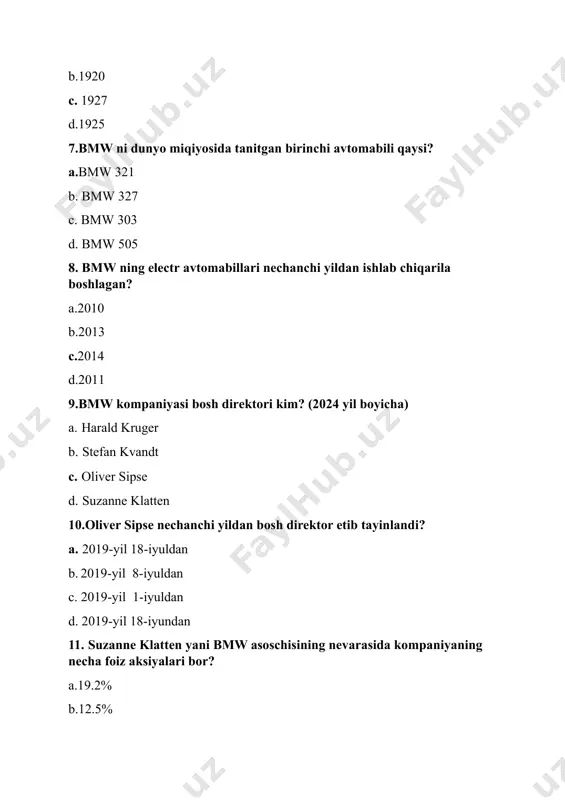 bmw kompaniyasi haqida mustaqil ish test savollari - Page 3
