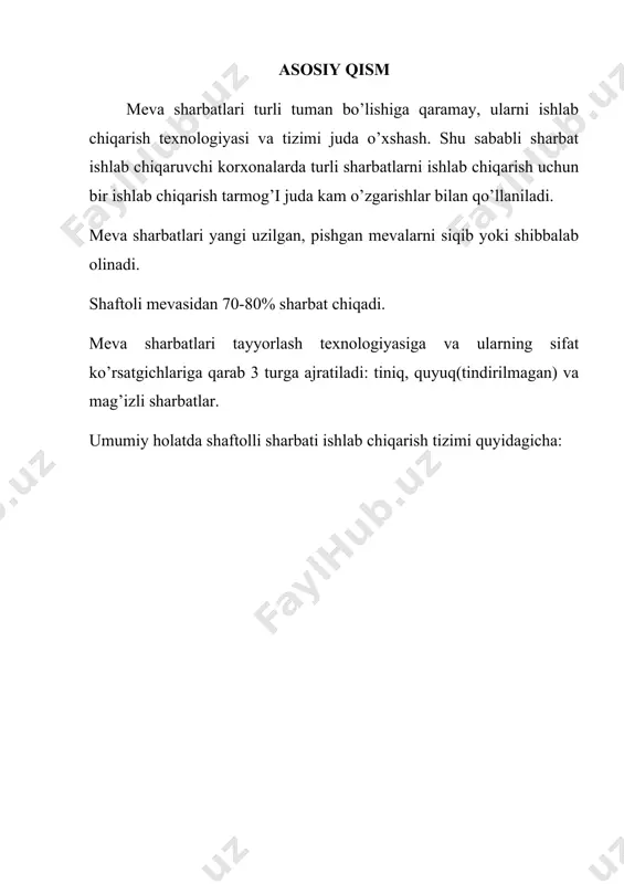 gan. tayyor mahsulot cbp70 cardboard packer mashinasida qutilarga joylanadi adabiyotlar: 1. shirokov e.p., polegaev v.i. xraneniei pererabotka produksii rastenievodstva s osnovami standartizsii. – m.: kolos, 2000. 2. demichev g.m. skladskoe tarnoe xozyaystvo i texnologiya transportno-skladskix prosessov. 1978. 3. sheglov n.g. texnologiya konservirolvaniya plodov i ovohey (uchebno-prakticheskoe posobie). 2002. 4. dragilov a.i., drozdov v.s. texnologicheskie oborudovanie predpriyatiy pereraboto’vayuhix otrosley apk. – m.: kolos, 2001. 5. zaychik sh.r. oborudovanie predpriyatiy vinodelcheskogo proizvodstva. – m.: vo «agropromizdat», 1992. 6. sitnikov e.d., kachanov v.a. oborudovanie konservno’x zavodov. – m.: legkaya i pihevaya promo’shlennost, 1981. – 348 s.