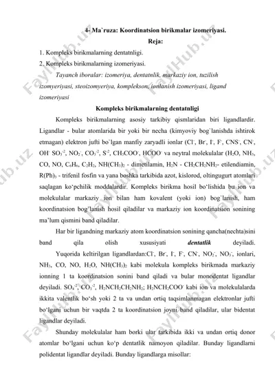 koordinatsion birikmalar izomeriyasi — DOCX