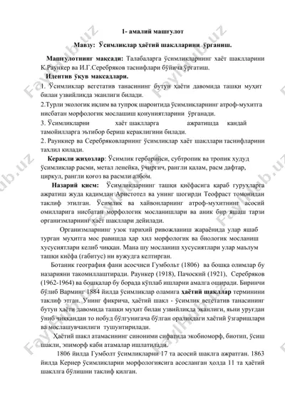 ўсимликлар ҳаётий шаклларини ўрганиш — DOCX