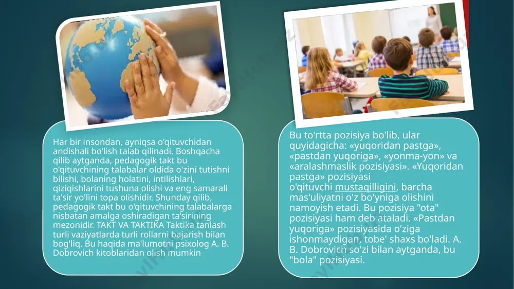 bilan sizni birlashtiruvchi narsani tezroq anglash va uni ko'rsatish. beshinchi qoida. samarali echim borligiga ishonishingizni namoyish qiling. va nihoyat, konflikt hal qilinganidan so'ng uni tahlil qilib chiqing (sababi va oldini olish yo'llari). muloqot qoidalariga rioya qilish o'qituvchiga har bir talaba uchun muvafaqqiyat vaziyatini yaratishga va u bilan samarali hamkorlikni o'rnatishga, talabaning barcha qobiliyatlarini ochib berishga imkoniyat yaratadi. tdpi pedagogika fakulteti pedagogika tarixi va nazariyasi yo`nalishi 1-bosqich magistri jumayev sanjarning pedagogikaning pragmatik aspektlari fanidan tayyorlgan taqdimoti image6.jpeg image7.png image8.jpeg image9.png image10.png image11.png image2.png image3.png image4.png image5.png