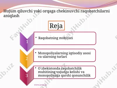 hujum qiluvchi yoki orqaga chekinuvchi raqobatchilarni aniqlash — PPTX