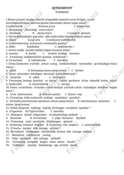 iqtisodiyot test savollari — DOC