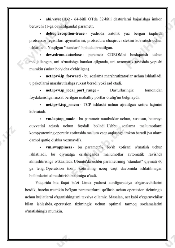 tahrirlash, rasm chizish, hisob-kitoblar, elektron pochta, internet va boshqalar) oddiy, imtiyozli bo'lmagan foydalanuvchi sifatida ishlang. bu, masalan, tizim uchun muhim faylni noto'g'ri o'chirishdan saqlaydi. 2. tizim bo'ylab fayllarni tahrirlashdan oldin, zaxira nusxasini yaratganingizga ishonch hosil qiling - bu sizga biror narsa ishlamasa, barcha o'zgarishlarni qaytarishga imkon beradi, shuningdek, faylning ikkita versiyasini diff buyrug'i bilan taqqoslash orqali tasodifiy xatolarni aniqlaydi . masalan, /etc/x11/xf86config faylini tahrirlashdan oldin siz buyruqni bajarishingiz kerak. cp -p /etc/x11/xf86config /etc/x11/xf86config.old (" -p " kaliti manba faylni o'zgartirish vaqtini saqlab qoladi). 3. hech qachon o'zingiz bilmagan yoki oqibatlarini tushunmagan ishni qilmang. agar biron bir shubha bo'lsa, hujjatlarni diqqat bilan o'qib chiqishingiz yoki bilimdonroq odamdan maslahat so'rashingiz kerak. umuman olganda, har qanday o'zgarishlarni amalga oshirayotganda, siz doimo "etti marta o'lchab, bir marta kesib tashlang" qoidasidan foydalanishingiz kerak. unix-dagi konfiguratsiya juda ko'p sonli fayllar bilan ifodalanadi, ularning aksariyati /etc/ katalogida va uning pastki kataloglarida joylashgan. x-window tizimining konfiguratsiyasi va aksariyat …