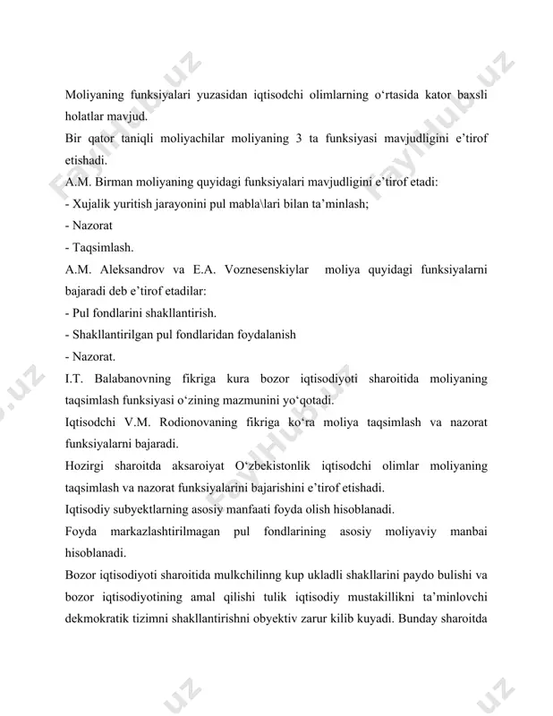xos ravishdagi tarixiy kategoriya hisoblanadi. pul insoniyatning buyuk kashfiyotlaridan biri hisoblanadi. insoniyat sivilizatsiyasining dastlabki davrlaridayok pullar paydo bulditovar pul munosabatlari paydo buldi, davlatlar shakllandi. ammo nima uchun moliya o‘rta arslarda paydo buldi. buning 1-shart sharoiti usha davrlarda yevropada davlatlarda ichki ziddiyatlar va muammolar paydo bula boshladiki ularni xal qilish qilish uchun davlat yirik miqdordlagi pul mabla\lariga ehtiyoj seza boshladi. 2-asosiy shart sharoit usha davrlarda pul fondlarini shakllantirish va undan foydalanish tizimli xarakterga ega bula boshladi. usha davrlardayok xarajatlarni 4 turi amal kila boshlagan edi: xarbiyxarajatlar, iqtisodiyot, ijtimoiy soha xarajatlar va boshqaruv xarajatlari. 3-shart sharoit usha davrlarda soliq tulovlarini undirishning pul shakli rivojlanayotgan davr edi. soliqlarni undirishning 2 xil shakli bor: natural va qiymat ya’ni pul shakli. moliyaning mavjudligi tovar-pul munosabatlari va qiymat qonunlarining amal qilishi bilan belgilanadi. davlatlarning paydo bulishi. - tovar-pul munosabatlarining vujudga kelishi; - iqtisodiy qonunlarning amal qilishi; davlatlarning paydo bulishi bilan moliyaning paydo bulishini obyektiv shart sharoitlari …