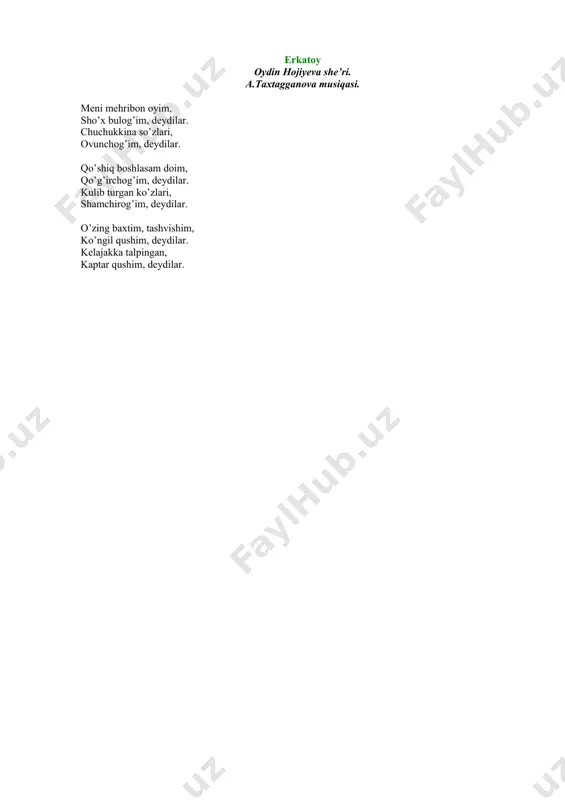rsinlar, ayam yuzga kirsinlar, bizlar yuzga kirganda, yonimizda yursinlar. o’saversin bo’yimiz, tinchlik orzu-o’yimiz. bu dunyoda bor bo’lsin, o’zbekiston uyimiz. naqorat: yursak gullar bor bo’lsin, ko’kragimiz tog’ bo’lsin. istiqlolga boshlagan, yurt boshimiz sog’ bo’lsin. london bridge london bridge is falling down, falling down, falling down. london bridge is falling down, my fair lady. build it up with iron bars, iron bars, iron bars. build it up with iron bars my fair lady. london bridge is falling down, falling down, falling down. london bridge is falling down, my fair lady. the sun comes up lyrics the sun comes up up up up up up up up up up up up the rain comes down down down down down down down down down down down down how’s the weather? how’s the weather? it’s sunny sunny sunny sunny how’s the weather? how’s the weather? it’s cloudy cloudy cloudy cloudy the sun comes up up …