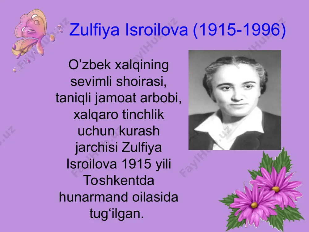 lfiyaning vatan tinchligi va zamoatchilik oldidagi xizmatlarini inobatga olib “zulfiya” nomidagi davlat mukofoti tashkil qilindi.