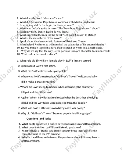 daniel defoe's novel "robinson crusoe" — DOCX