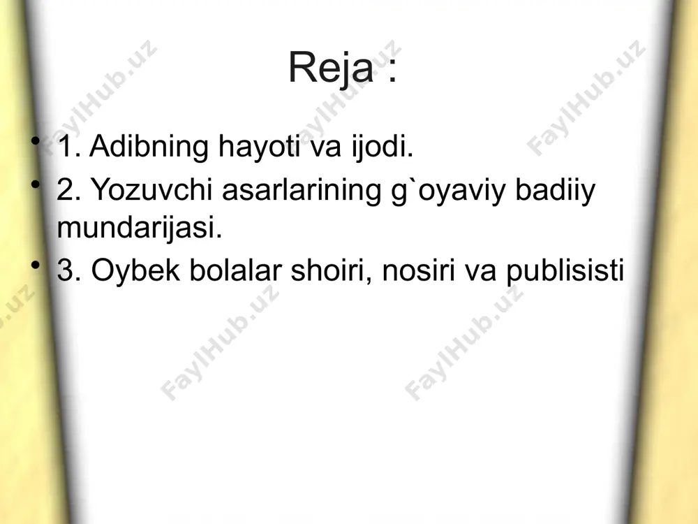 yo'q deya olmadim va eng nozik mo'yqalam va akvarel bo'yoqlar ila rasmlar chizdim...". 1925- yilda texnikumni tugatgan oybek o'rta osiyo davlat universiteti ijtimoiy fanlar fakulteti iqtisod bo`limiga o'qishga kirdi. oybek o'qishini 1927- yilda sankt-peterburgdagi plexanov nomidagi xalq xo'jaligi institutiga ko'chirdi. namxush va zax peterburgda tahsil bilan o'tgan ikki yil shoirning salomatligiga yomon ta'sir ko'rsatdi va u 1930- yilda o`zi o'qigan universitetga qaytib keldi. o'qishni tugatgach, besh yil davomida o'sha yerda siyosiy iqtisod va marksizm-leninizm asoslaridan ma'ruzalar o'qidi. adabiyotga shoir sifatida kirib kelgan cho'ipon hamda rus simvolistlarining ta'sirida bo'lgan oybek tez orada o'ziga xos ovozga ega ijodkor ekanligini ko'rsatdi. 30-yillarda u "dilbar davr qizi", "o'ch", "baxtigul va sog`indiq", "navoiy" singari o'nga yaqin doston yaratdi. u hikoyachilikda ham o'zini sinab ko'rdi. 1937- yilgi qatag'on shamoli oybekni ham chetlab o'tmadi. u til va adabiyot institutidagi ishidan haydaldi. yozuvchilar uyushmasi safidan chiqarildi. mahalliy matbuot eshiklari uning uchun yopildi. lekin shoir umidsizlikka tushmadi, o'zining butun …