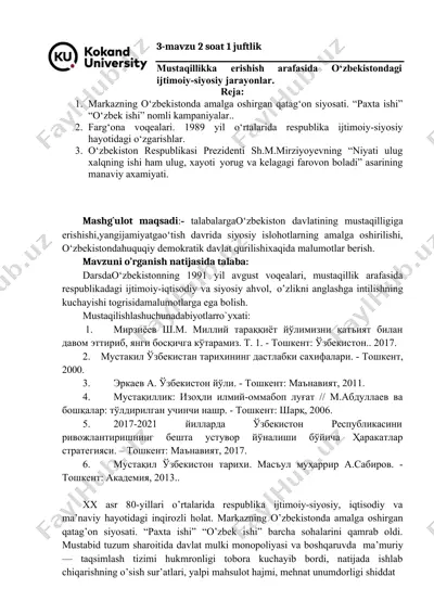 o‘zbekistonda davlatning mustaqilligiga erishish jarayonlari — DOCX