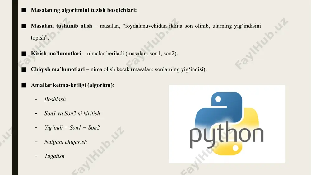 masalalarning algoritimini tuzish va shu algoritm asosida. python dasturlash tilida dastur tuzish - Page 3